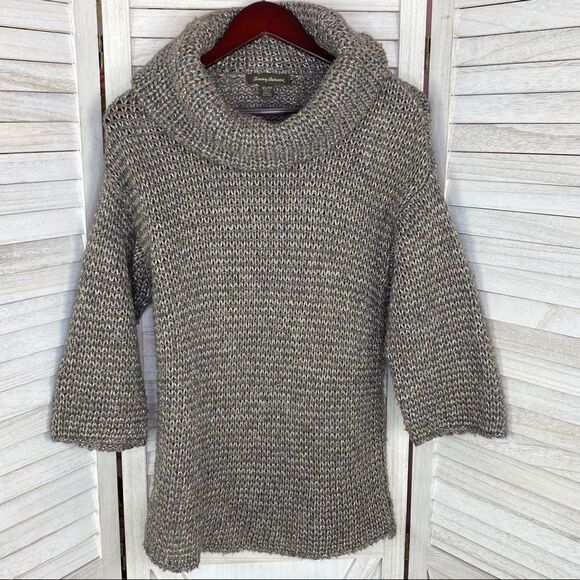 Tommy Bahama Melifont Cowl Neck Pullover Sweater Taupe Metallic XS 3/4 Sleeve - Picture 8 of 11